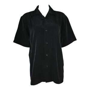 Elloitt Shirt Womens Size M Solid Black Button Down Collared Basic Minimalist